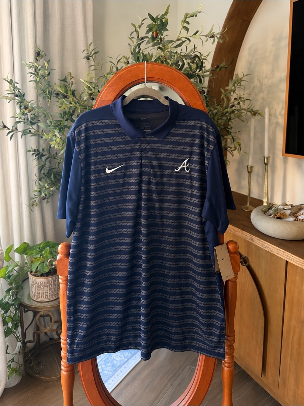 Nike DRI-FIT Navy Atlanta Braves Baseball Polo Shirt